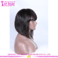 Qingdao top quality silky straight virgin peruvian human hair lace front wigs with bangs